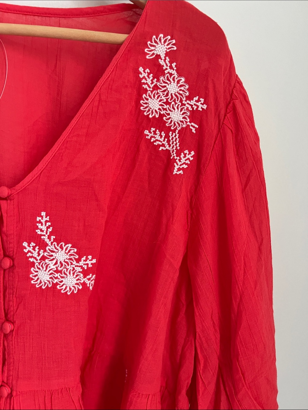 Old Navy 100% Cotton Coral Button-Front Embroidered Top #764185-00 NWOT Size XL - Picture 5 of 17
